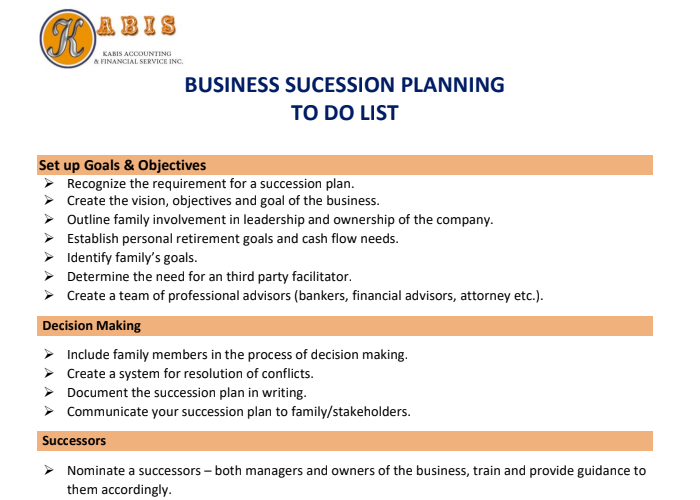 Business Succession Planning Checklist